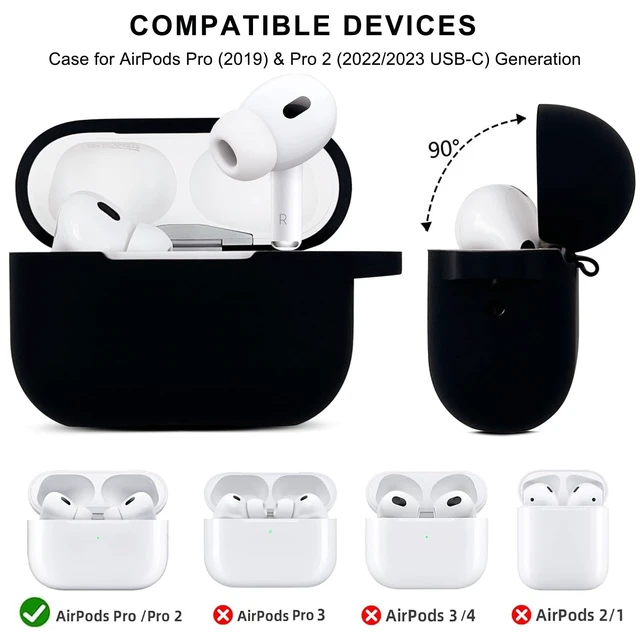 Alt view image 3 of 7 - Compatible with AirPods Pro 2nd Generation Case with Cleaner Kit, Silicone Protective Case for Apple AirPod Pro 2nd/1st Earbuds Wireless Charging Cases with Bling Keychain (Black)