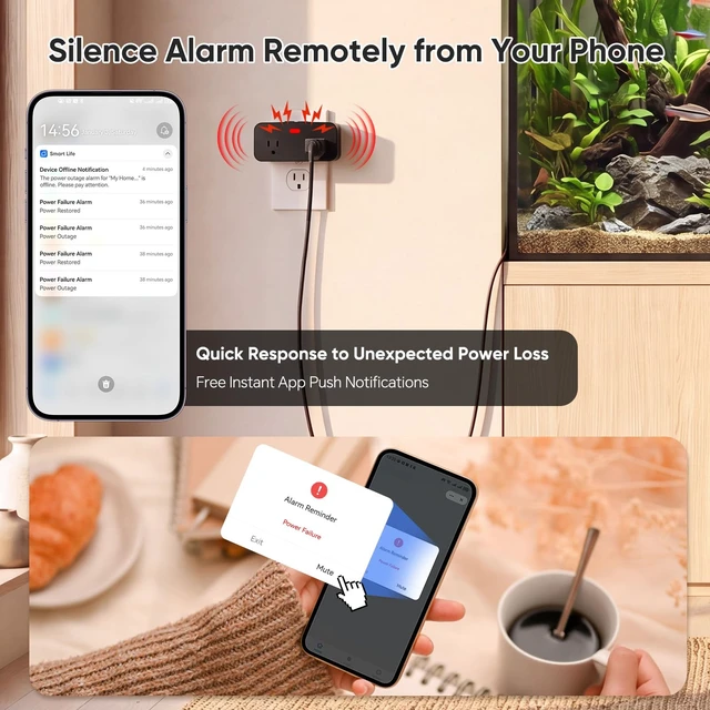 Alt view image 3 of 7 - WiFi Power Failure Alarm with Tuya APP Alert for Freezer, GFCI Trip Remote Silence, Loud 110dB, Custom Alarm Settings, 3 Volume Levels, 3 Alarm Tones, 2.4GHz Wi-Fi Only