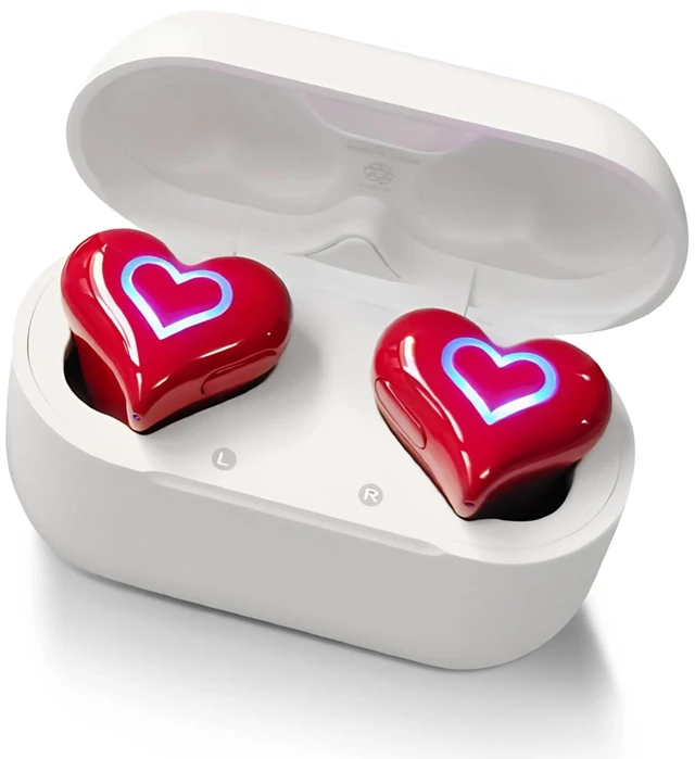Main image of Earbuds Stylish Heart Shaped, HiFi Stereo Sound Bluetooth 5.3 Headphones with Charging Case, Cute Creative Color Gradient Light Earbuds, Gifts for Girls Friends (Red)