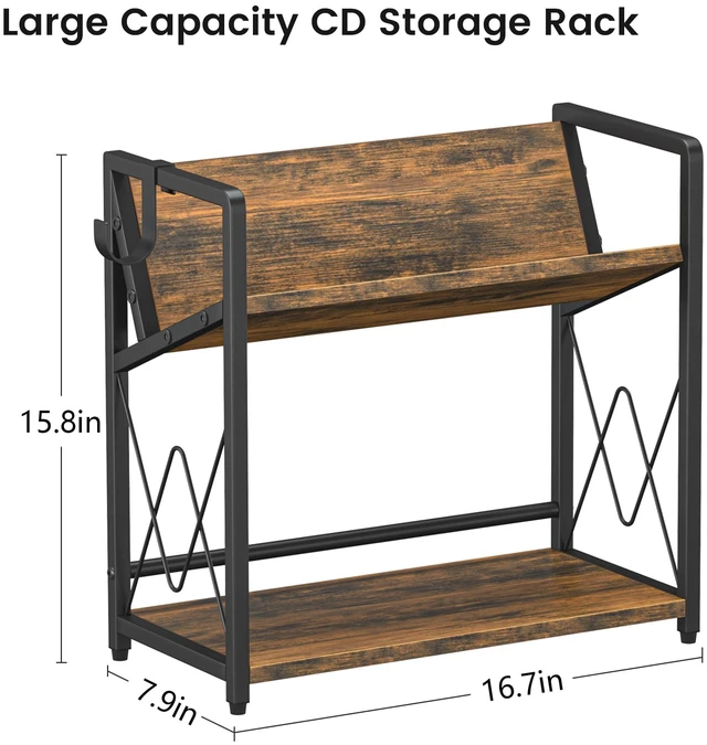 Alt view image 3 of 7 - CD Storage Rack, 2-Tier CD Holder, DVD Shelf Holds up to 80 CDs or 56 DVDs cd Display Retro Desk DVD Organizer Tower for for Video Games, Blu Ray, VHS Tapes