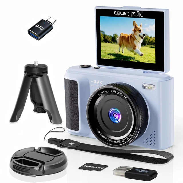 Main image of 4K Digital Camera 2.8in 180° Flip Screen,16X Zoom Travel Camera 64MP HR photos,Auto&manual focus,Fill light&flash,4 photo/video modes,Filters&date stamp,Tripod+great kit,Y1