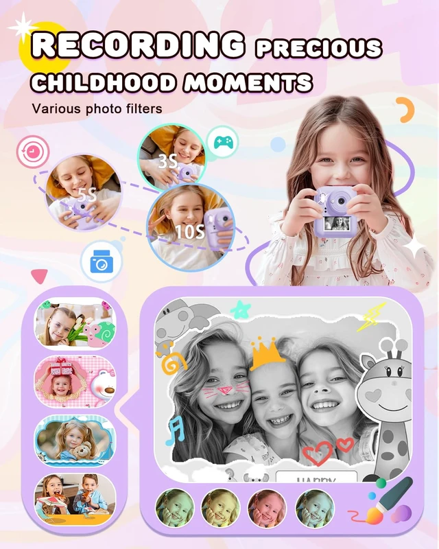 Alt view image 5 of 7 - Kids Camera Instant Print,Christmas Birthday Gifts for Girls 3-12 HD 1080P Dual-Lens Selfie Digital Camera for Kids, Toddler Portable Toy Camera With 3 Rolls Print Paper