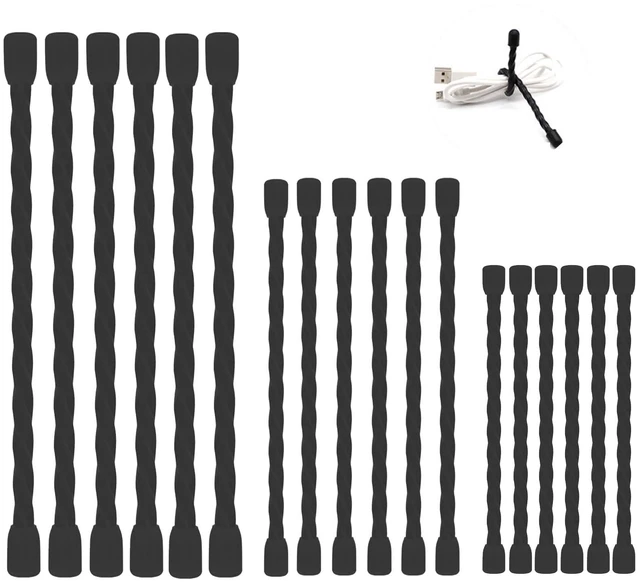 Main image of 18PCS Twist Ties, Silicone Cable Ties,Steel-Core Rubber, Reusable Twist Ties Bendable Cable Ties for Bundling and Holding, 4 6 8 Inches Cable Tie Straps Cord OrganizerBlack