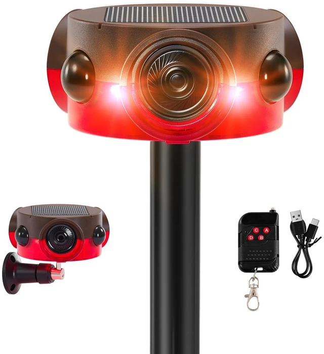 Main image of Solar Outdoor Motion Sensor Alarm - 30s Custom Recording, 120dB Siren 14 Sounds, 360° Motion Detector Alarm with Remote Controller for Home, Villa, Farm, Barn