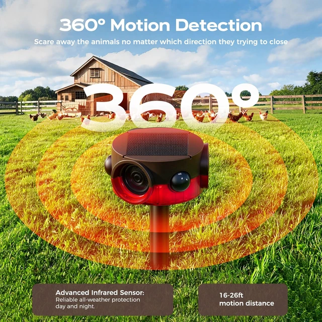 Alt view image 2 of 7 - Solar Outdoor Motion Sensor Alarm - 30s Custom Recording, 120dB Siren 14 Sounds, 360° Motion Detector Alarm with Remote Controller for Home, Villa, Farm, Barn