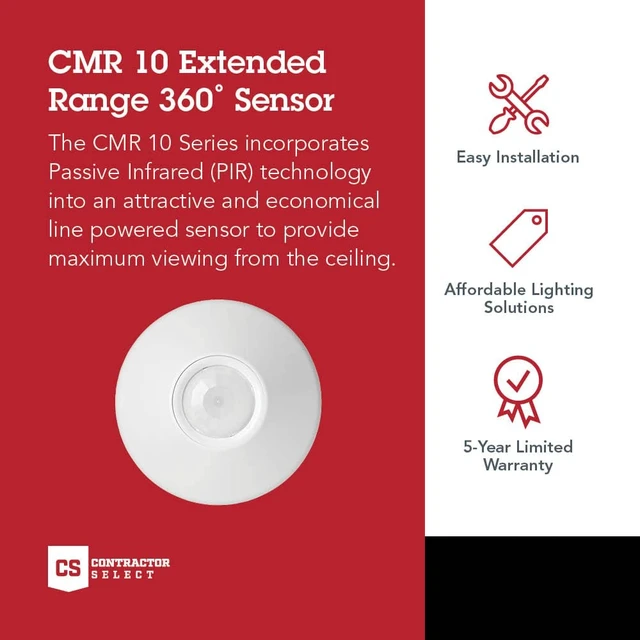 Alt view image 2 of 7 - PIR Extended Range Ceiling Mount Occupancy CMR 10 Contractor Select Extended Range Passive Infrared Ceiling Mount Occupancy, White