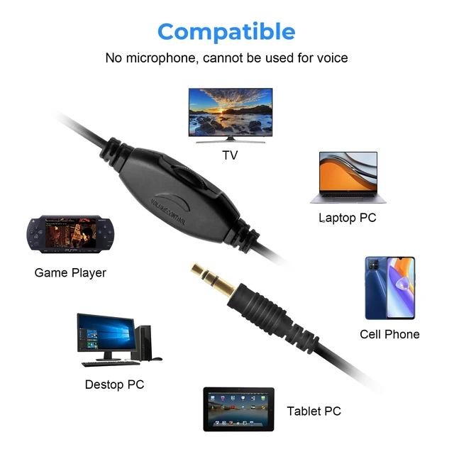 Alt view image 6 of 7 - Long Cord Wired Headphones for tv with Volume Control, Over Ear Headphone tv Watching for Seniors with Extra Long Cord, Universal 3.5mm AUX Audio(19.6FT)