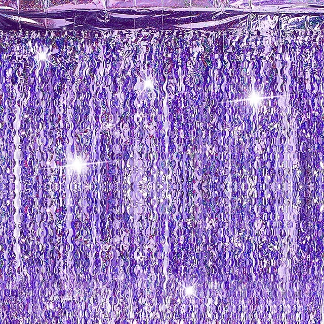Main image of 6 Pcs Foil Fringe Curtains Backdrop Tinsel, Purple 3.3x6.6 ft Wavy Shimmer Metallic Streamer for PartiesOcean Mermaid Birthday Shower,Photo Booth Background