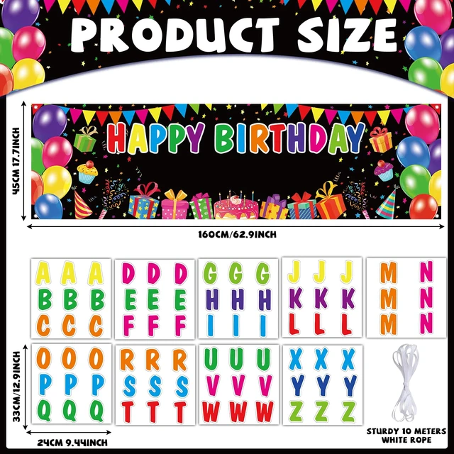Alt view image 2 of 7 - Personalized Birthday Banner Happy Birthday Party Decor Custom DIY Black Colorful Birthdays Backdrop with Name Alphabet Letter Sticker Happy Birthdays Sign Party Supplies for Men Women