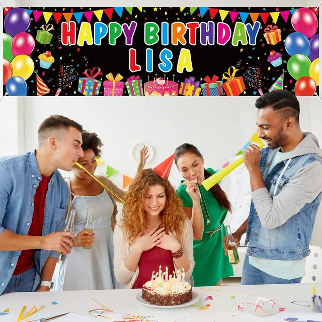 Alt view image 4 of 7 - Personalized Birthday Banner Happy Birthday Party Decor Custom DIY Black Colorful Birthdays Backdrop with Name Alphabet Letter Sticker Happy Birthdays Sign Party Supplies for Men Women