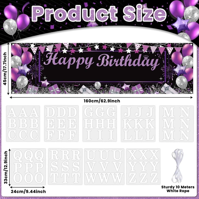 Alt view image 2 of 7 - Personalized Birthday Banner Happy Birthday Party Decoration Custom DIY Black & Purple Birthdays Backdrop with Name Alphabet Letter Sticker Happy Birthdays Sign Party Supplies for Men Women