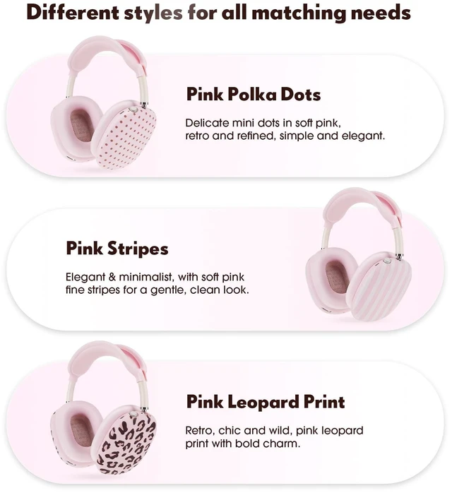 Alt view image 2 of 6 - Silicone Case Cover Compatible with AirPod Max, Pink, Polka Dot Compatible with USB-C 2024 4-in-1 Ear Pad, Ear Cup & Headband Covers, Soft Anti-Scratch Cute Aesthetic Headphone Cover