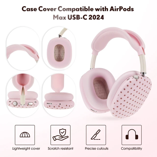 Alt view image 3 of 6 - Silicone Case Cover Compatible with AirPod Max, Pink, Polka Dot Compatible with USB-C 2024 4-in-1 Ear Pad, Ear Cup & Headband Covers, Soft Anti-Scratch Cute Aesthetic Headphone Cover