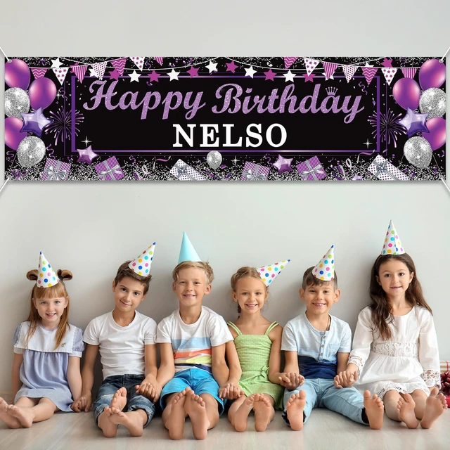 Alt view image 4 of 7 - Personalized Birthday Banner Happy Birthday Party Decoration Custom DIY Black & Purple Birthdays Backdrop with Name Alphabet Letter Sticker Happy Birthdays Sign Party Supplies for Men Women