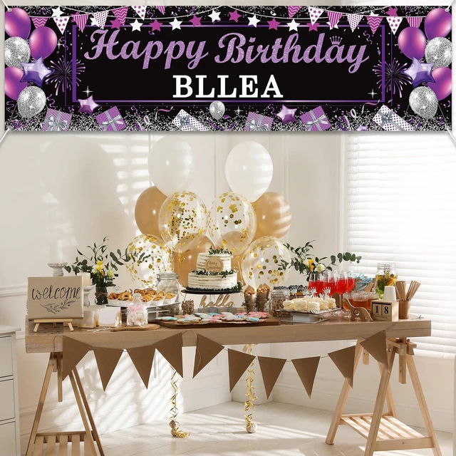 Alt view image 7 of 7 - Personalized Birthday Banner Happy Birthday Party Decoration Custom DIY Black & Purple Birthdays Backdrop with Name Alphabet Letter Sticker Happy Birthdays Sign Party Supplies for Men Women