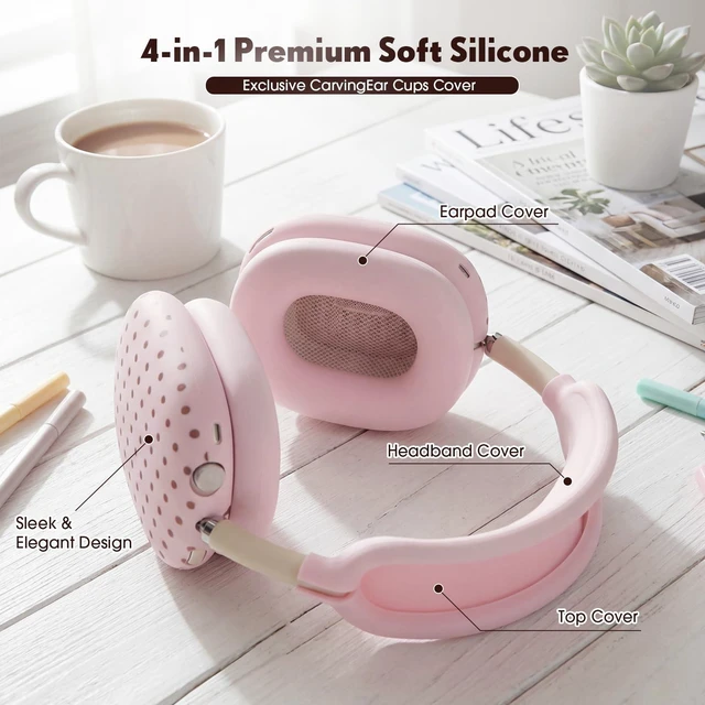 Alt view image 5 of 6 - Silicone Case Cover Compatible with AirPod Max, Pink, Polka Dot Compatible with USB-C 2024 4-in-1 Ear Pad, Ear Cup & Headband Covers, Soft Anti-Scratch Cute Aesthetic Headphone Cover