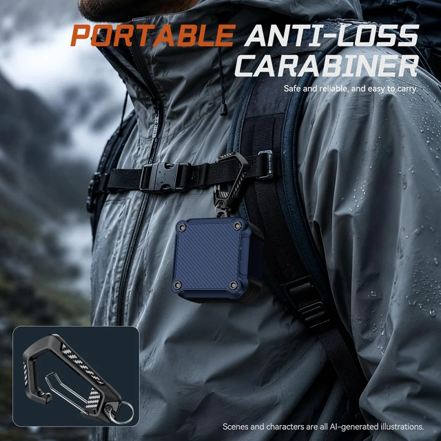 Alt view image 7 of 7 - Lock Case for Samsung Galaxy Buds 4 Pro/Buds 4 Case (2026) (Blue) Rugged Carbon Fiber Cover with Phone Stand & Cleaning Kit & Carabiner, Compatible with MagSafe