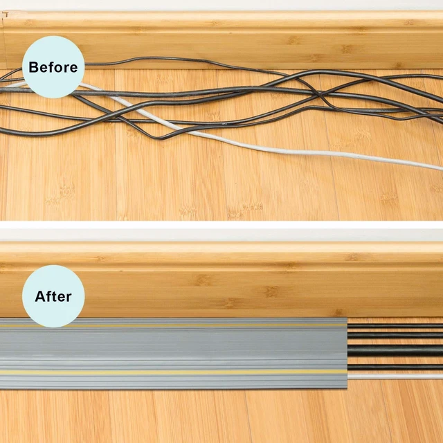 Alt view image 3 of 7 - Heavy Duty Floor Cable Cover Cable Protector, 6.5 Ft, 3 Channels Grey Floor Cord Cover, Mid Channel 0.93", Contains Cords, Cables and Wires, Office, Home, or Outdoor