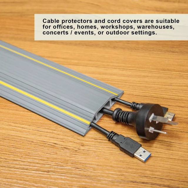 Alt view image 7 of 7 - Heavy Duty Floor Cable Cover Cable Protector, 6.5 Ft, 3 Channels Grey Floor Cord Cover, Mid Channel 0.93", Contains Cords, Cables and Wires, Office, Home, or Outdoor