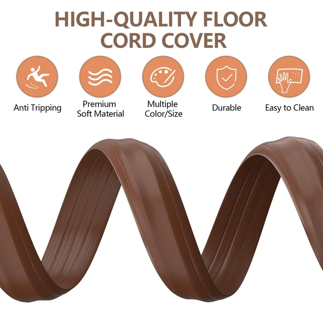 Alt view image 4 of 7 - Heavy Duty Floor Cable Cover, 6.5ft 3-Channel Cord Protector 0.93in Mid Channel, Holds Cords Wires, Office Home Outdoor, Anti-trip, PVC, Floor Cord Cover, Heavy Duty Protection, Brown