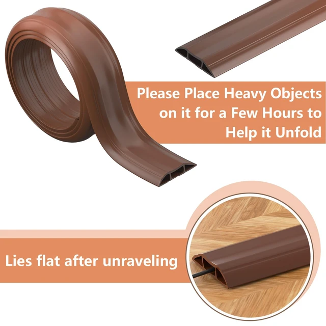 Alt view image 3 of 7 - Heavy Duty Floor Cable Cover, 6.5ft 3-Channel Cord Protector 0.93in Mid Channel, Holds Cords Wires, Office Home Outdoor, Anti-trip, PVC, Floor Cord Cover, Heavy Duty Protection, Brown