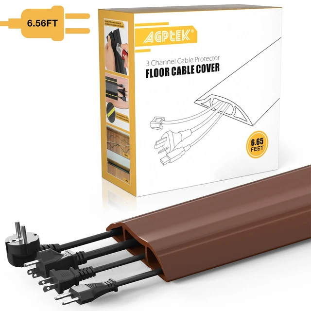 Alt view image 5 of 7 - Heavy Duty Floor Cable Cover, 6.5ft 3-Channel Cord Protector 0.93in Mid Channel, Holds Cords Wires, Office Home Outdoor, Anti-trip, PVC, Floor Cord Cover, Heavy Duty Protection, Brown