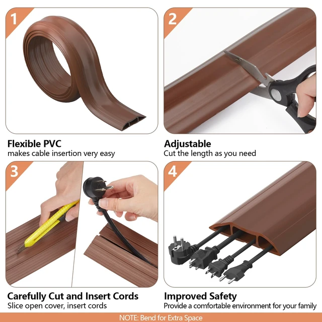 Alt view image 7 of 7 - Heavy Duty Floor Cable Cover, 6.5ft 3-Channel Cord Protector 0.93in Mid Channel, Holds Cords Wires, Office Home Outdoor, Anti-trip, PVC, Floor Cord Cover, Heavy Duty Protection, Brown