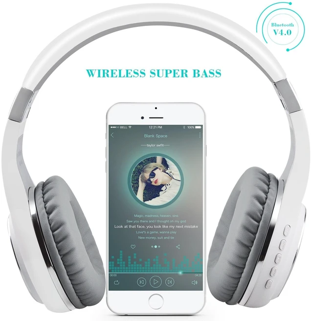 Alt view image 2 of 7 - Bluetooth Headphones, XBT-80 Folding Stereo Wireless Bluetooth Headphones Over Ear with Microphone and Volume Control, Wireless and Wired Headset for PC/Cell Phones/TV/iPad (Silver White)