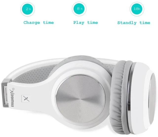 Alt view image 3 of 7 - Bluetooth Headphones, XBT-80 Folding Stereo Wireless Bluetooth Headphones Over Ear with Microphone and Volume Control, Wireless and Wired Headset for PC/Cell Phones/TV/iPad (Silver White)