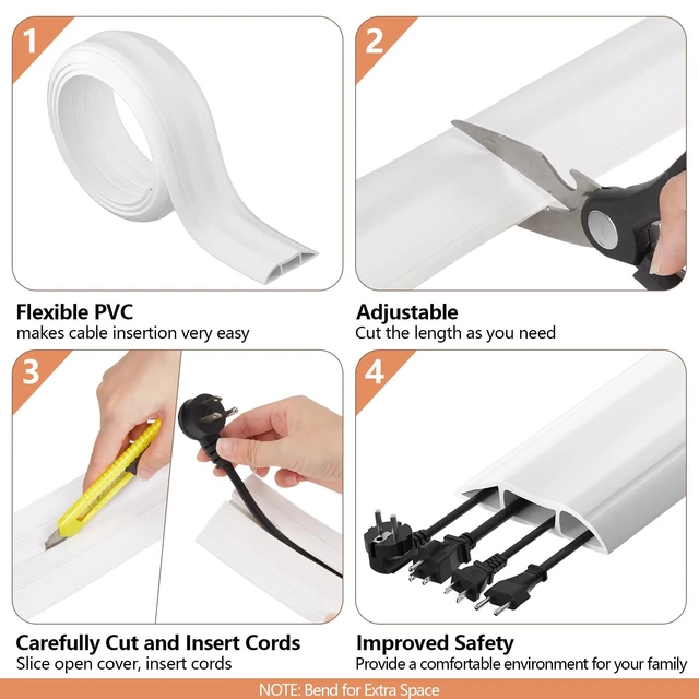 Alt view image 7 of 7 - Heavy Duty Floor Cable Cover, 6.5ft 3-Channel Cord Protector 0.93in Mid Channel, Holds Cords Wires, Office Home Outdoor, Anti-trip, PVC Rubber, Floor Cord Cover, Heavy Duty Protection