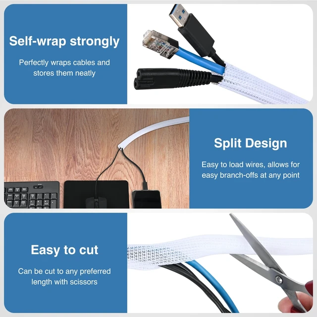 Alt view image 3 of 7 - Cable Sleeve, 25ft-1/2inch Cord Management Sleeves White Wire Loom Braided Sleeving, Split Self Wrapping Wire Loom for Computer Electrical Automotive Harness Protector Organizer, White