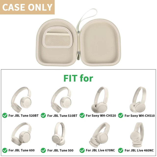 Alt view image 2 of 7 - Headphone Case for JBL Tune 510BT/520BT and Sony WH-CH520-Beige Also Compatible with JBL Tune 500/660 and Live 460NC/670NC; PU Shell and Velvet Lining Cushion Gear, Case Only