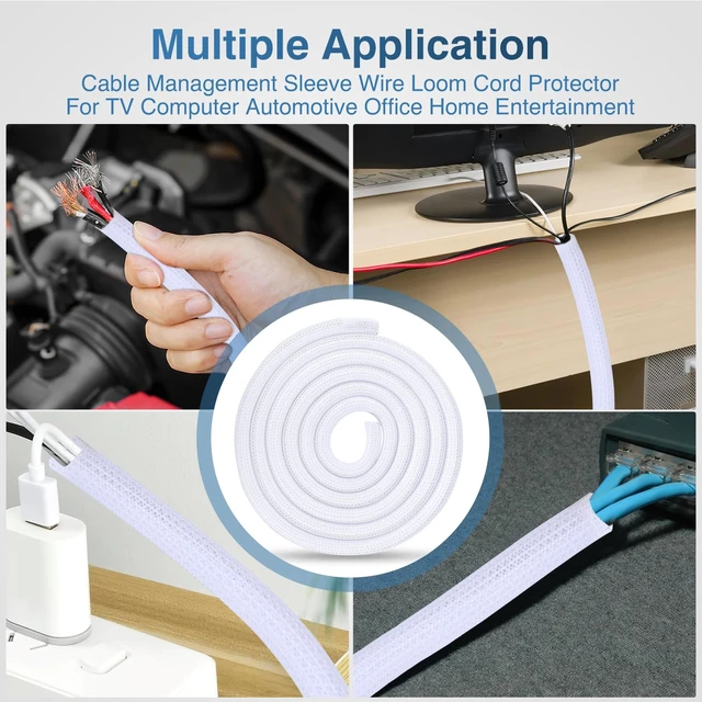 Alt view image 6 of 7 - Cable Sleeve, 25ft-1/2inch Cord Management Sleeves White Wire Loom Braided Sleeving, Split Self Wrapping Wire Loom for Computer Electrical Automotive Harness Protector Organizer, White