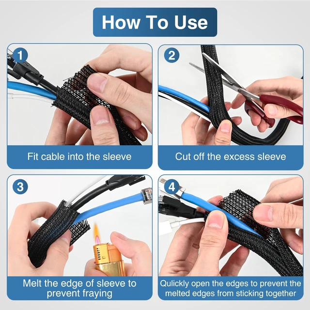 Alt view image 4 of 7 - Cable Sleeve, 25ft-1/2inch Cord Management Sleeves Black Wire Loom Braided Sleeving, Split Self Wrapping Wire Loom for Computer Electrical Automotive Harness Protector Organizer, Black