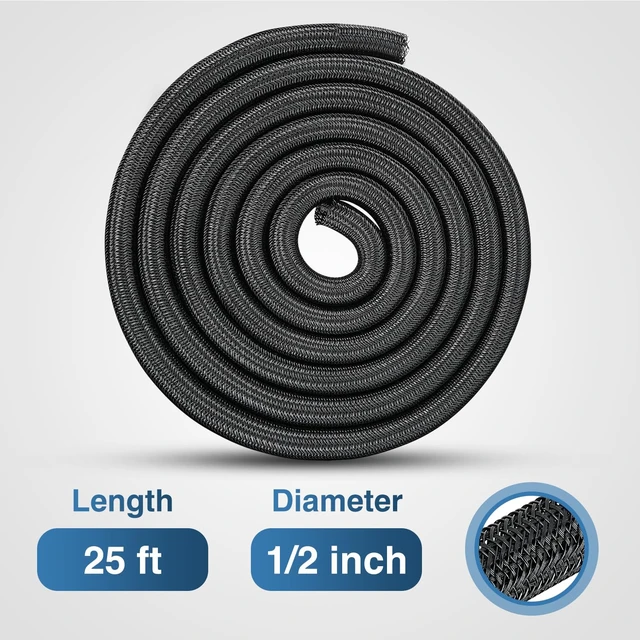 Alt view image 2 of 7 - Cable Sleeve, 25ft-1/2inch Cord Management Sleeves Black Wire Loom Braided Sleeving, Split Self Wrapping Wire Loom for Computer Electrical Automotive Harness Protector Organizer, Black