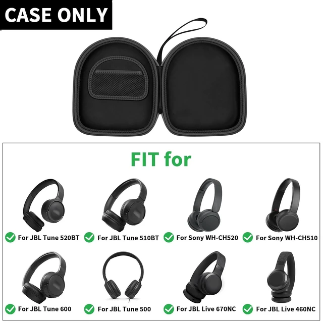 Alt view image 2 of 7 - Headphone Case for JBL Tune 510BT/520BT & Sony WH-CH520-Full Black Also Compatible with JBL Tune 500/660 and Live 460NC/670NC; PU Shell and Velvet Lining Cushion Gear, Case Only