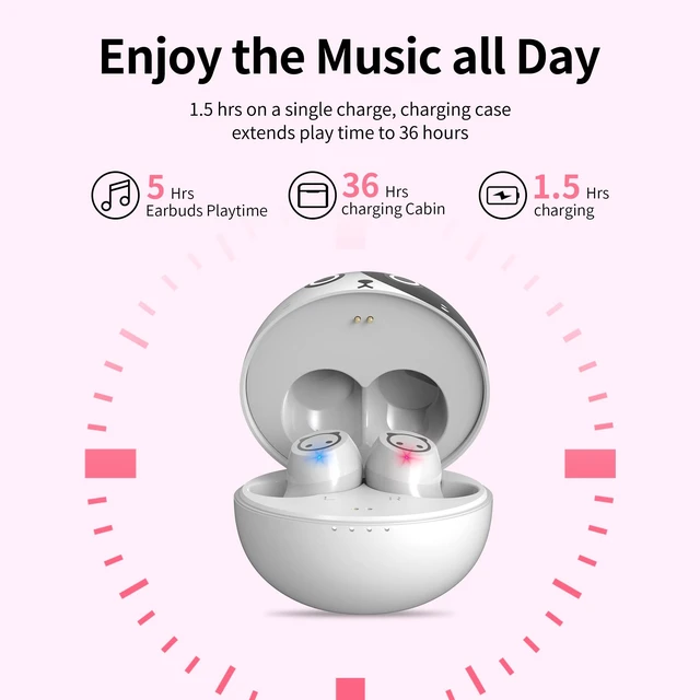 Alt view image 2 of 7 - Wireless Earbuds,Cartoon Wireless Bluetooth 5.0 Headset Built-in Mic,Cute Panda Earbuds,IPX5 Waterproof Headphones,Wireless Sports Earphones,36H Playtime HiFi Stereo Deep Bass Earbuds