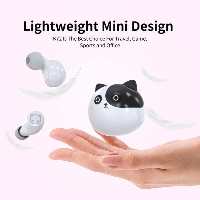 Alt view image 5 of 7 - Wireless Earbuds,Cartoon Wireless Bluetooth 5.0 Headset Built-in Mic,Cute Panda Earbuds,IPX5 Waterproof Headphones,Wireless Sports Earphones,36H Playtime HiFi Stereo Deep Bass Earbuds
