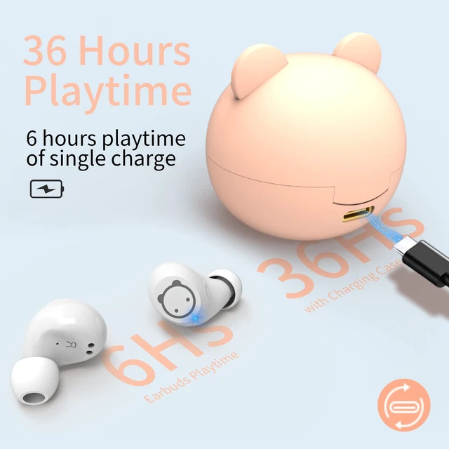 Alt view image 2 of 7 - Pink Wireless Earbuds Girls Bluetooth 5.3 Built in Mic 36H Playtime IPX5 Waterproof Noise Reduction Kids Headpones LED Display USB-C Cordless Earbuds for Workout Sport