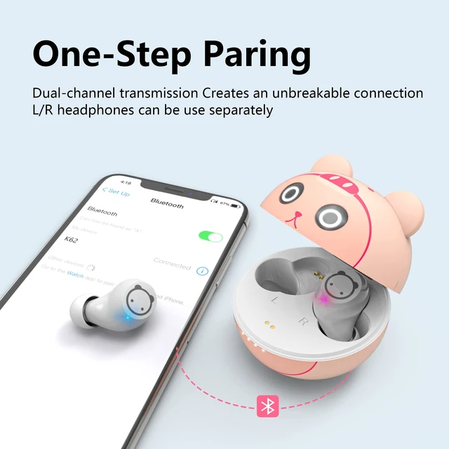 Alt view image 3 of 7 - Pink Wireless Earbuds Girls Bluetooth 5.3 Built in Mic 36H Playtime IPX5 Waterproof Noise Reduction Kids Headpones LED Display USB-C Cordless Earbuds for Workout Sport