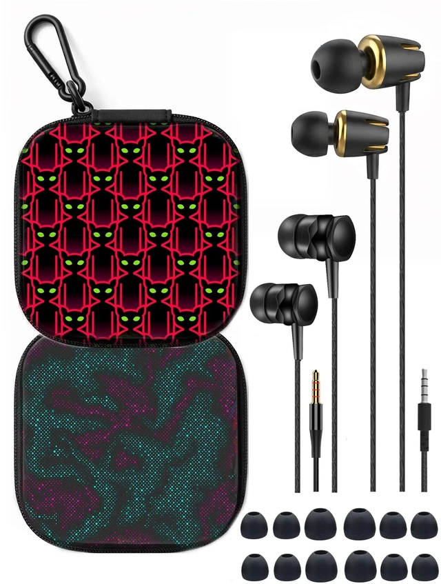 Main image of 2-Pack Teens Wired Earbuds with Cases, 3.5mm School Headphones, Laser Alien 2-pack wired student earbuds with D-ring carabiner clips to attach on school backpacks, 2 aesthetic cases & mics