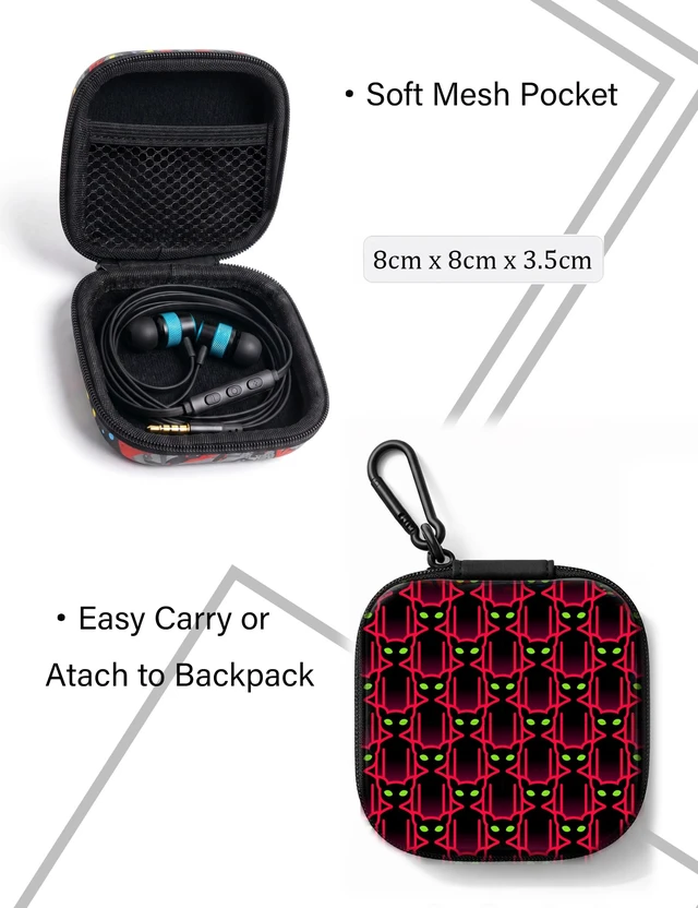 Alt view image 6 of 6 - 2-Pack Teens Wired Earbuds with Cases, 3.5mm School Headphones, Laser Alien 2-pack wired student earbuds with D-ring carabiner clips to attach on school backpacks, 2 aesthetic cases & mics