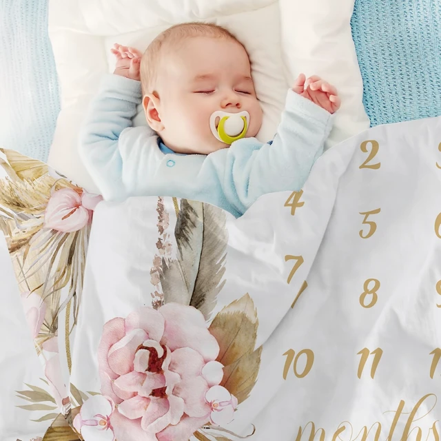 Alt view image 4 of 6 - 2 Pcs Baby Girl Monthly Milestone Blanket Floral, Boho, Beige 1 Month Age Growth Calendar Blanket Newborn Shower Gifts Nursery Decor with Felt Wreath Frame