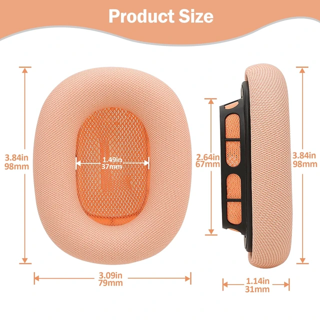 Alt view image 5 of 7 - Ear Cushions Compatible with AirPods Max, Orange Protein Leather, Gel& Memory Foam, For 2024 Version Airpods Max 2