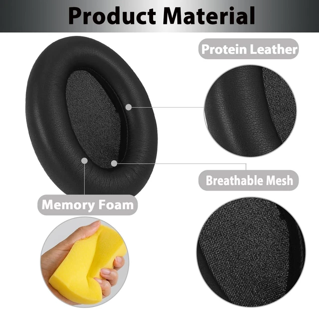 Alt view image 3 of 7 - XM3 Replacement Ear Pads for Sony WH-1000XM3 Headphones - Black Soft Protein Leather & High-Density Memory Foam Earpads for Sony WH1000XM3, with Buckle & Install Tool, Easy to Install