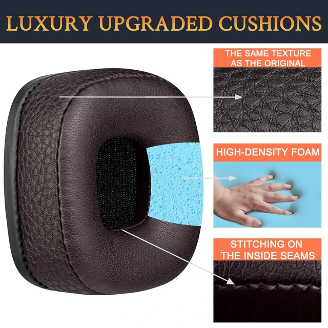 Alt view image 3 of 6 - Replacement Ear Pads Cushions for Marshall Major I/II/III/IV Wireless/Wired Headphones, for Marshall Major 1/2/3/4 Headset, Earpads with Soft Protein Leather - Dark Coffee