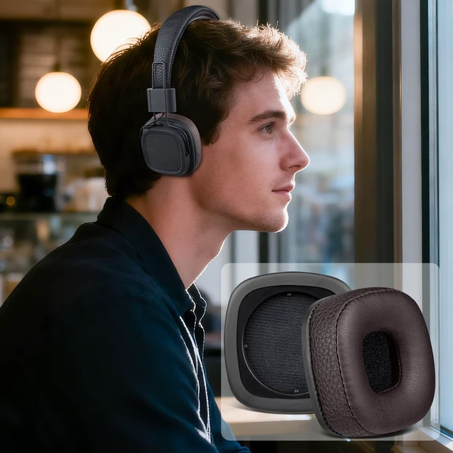 Alt view image 5 of 6 - Replacement Ear Pads Cushions for Marshall Major I/II/III/IV Wireless/Wired Headphones, for Marshall Major 1/2/3/4 Headset, Earpads with Soft Protein Leather - Dark Coffee