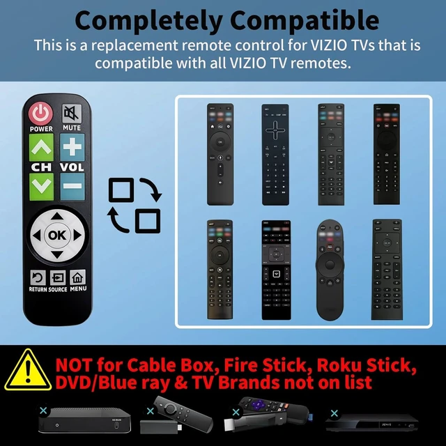 Alt view image 2 of 7 - Backlit Big Button TV Remote Replacement for Vizio TV with Cover & Hook, Universal Remote No Setup for Seniors People with Poor Vision,Parkinson's Disease Patient
