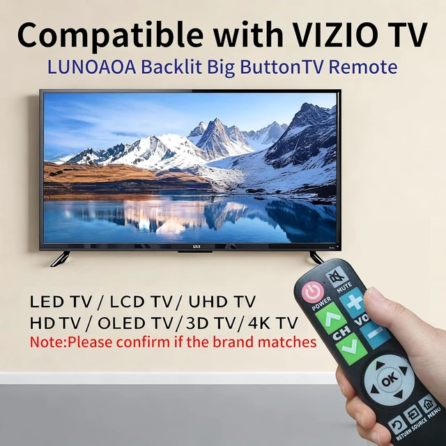 Alt view image 3 of 7 - Backlit Big Button TV Remote Replacement for Vizio TV with Cover & Hook, Universal Remote No Setup for Seniors People with Poor Vision,Parkinson's Disease Patient
