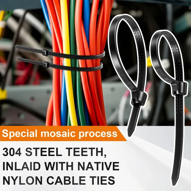 Alt view image 5 of 7 - 4 Inch 200 Pcs Black Zip Tie Cable Tie with Metal Tooth Self Locking Nylon Cable Zip Ties, 17 Lbs Tensile Strength, UV Resistant Wire Wraps Multi Purpose for Industrial Indoor Outdoor Use